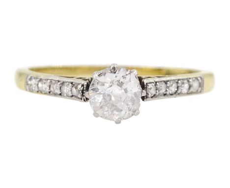 Early 20th century single stone old cut diamond ring, with diamond set shoulders, principle diamond approx 0.30 caratConditio