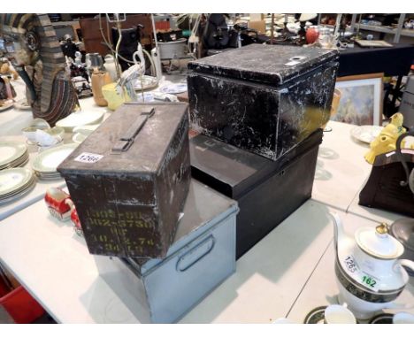 Four metal storage boxes including a 7.62 ammunition box. Not available for in-house P&amp;P 