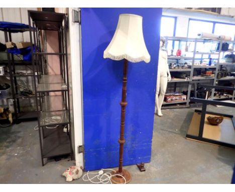 Wooden floor standing lamp, H: 160 cm. All electrical items in this lot have been PAT tested for safety and have passed. This