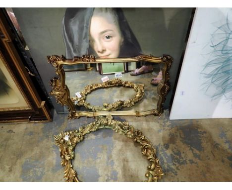 Decorative gilt framed wall mirror a further oval gilt frame and a print. Not available for in-house P&amp;P 