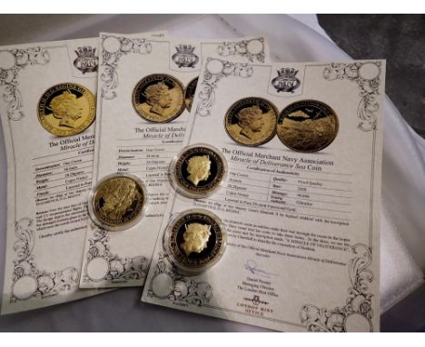 Three Merchant Navy Miracle of Deliverance coins with certificates. P&amp;P Group 1 (£14+VAT for the first lot and £1+VAT for