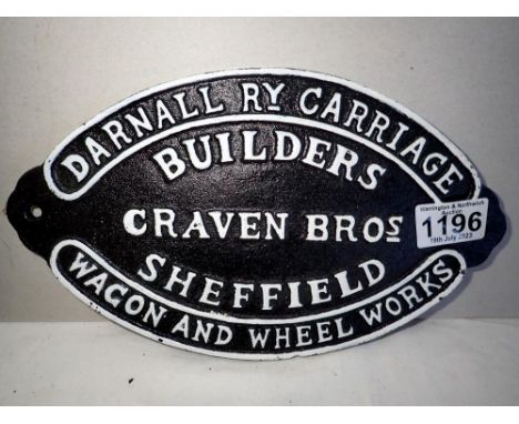 Cast iron Craven Brothers Coach Builders sign, W: 20 cm. P&amp;P Group 1 (£14+VAT for the first lot and £1+VAT for subsequent