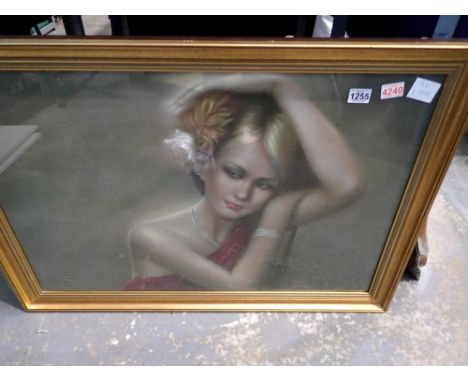 Framed print of young girl by K.S Wang, 100 x 70 cm. Not available for in-house P&amp;P 