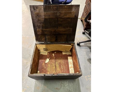 Stained pine storage trunk with metal studs to lid "L W". Not available for in - house P&amp;P. 