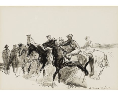 Dill, OttoNeustadt, 1884 - Bad Dürkheim, 195720 x 27 cm, R.Vor dem Pferderennen. Tusche auf Papier. In Tusche unten rechts si