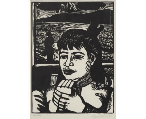 Heckel, ErichDöbeln, 1883 - Hemmenhofen, 197040 x 29,2 cm, R."Junge Frau", 1949. Holzschnitt auf Bütten. In Bleistift unten r