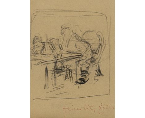 Zille, HeinrichRadeburg, 1858 - Berlin, 192920 x 14 cm, R.Am einem Tisch sitzende Menschen. Kohle auf Papier. Unten mit Nachl