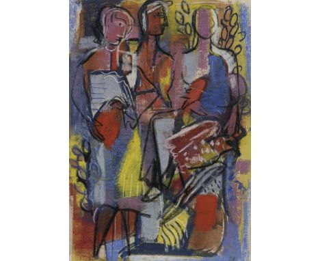 Adam, OttoKonstanz, 1901 - 197355 x 38 cm, R.Drei Frauen auf der Straße. Pastell auf Papier. In Bleistift unten rechts monogr