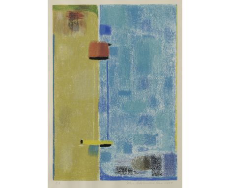 Ackermann, MaxBerlin, 1887 - Unterlengenhardt, 1975Blattgröße: 70 x 50 cm, R."Türkis - sand", 1964. Farbserigraphie auf Bütte