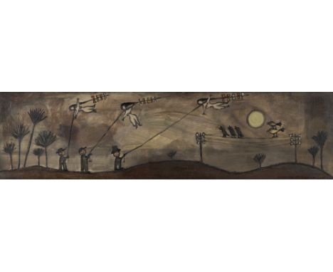 Matysiak, WalterSchweidnitz, 1915 - Konstanz, 198518 x 65 cm, R."Satieremagazin", 1961. Öl auf Hartfaserplatte. In Öl unten r