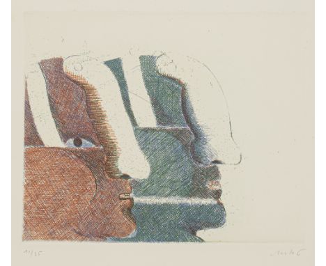 Antes, HorstHeppenheim, 1936Blattgröße: 39,5 x 52,5 cm, o. R.Zwei Köpfe. Farbradierung auf Bütten. In Bleistift unten rechts 