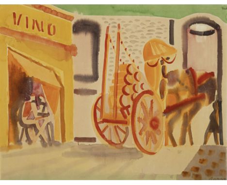 Frank, EdvardKorschenbroich, 1909 - Saarlouis, 197247 x 62 cm, o. R."Osteria", 1949. Aquarell auf Papier. In Aquarell unten r