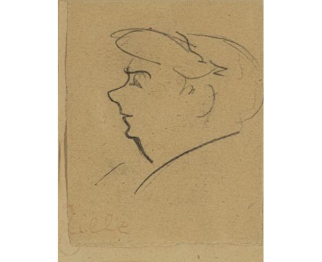 Zille, HeinrichRadeburg, 1858 - Berlin, 192911 x 8 cm, R.Frau im Profil. Kohle auf Papier, auf Papier aufgelegt. Nachlassstem
