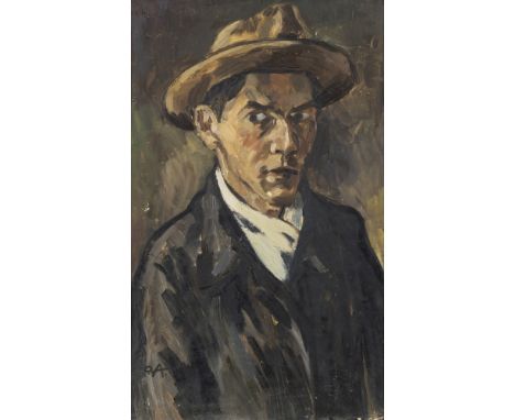 Adam, OttoKonstanz, 1901 - 197356 x 35 cm, R.Selbstbildnis, 1924. Öl auf Papier, auf Karton aufgelegt. In Öl unten links mono