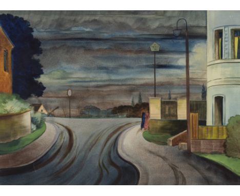 Arnold, Christian40Fürth/Bayern, 1889 - Bremen, 196040 x 55 cm, o. R.Straße am Abend. Aquarell auf Papier.Sammlung, Nordrhein