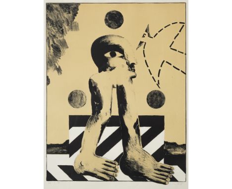 Antes, HorstHeppenheim, 193664,5 x 50 cm, R."Figur mit drei Punkten", 1968. Farblithografie auf Bütten. In Bleistift unten re