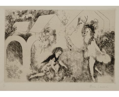 Laurencin, MarieParis, 1858 - 1956Blattgröße: 24,5 x 33,5 cm, o. R."Paysage  - Ile de France". Radierung auf Bütten. In Bleis