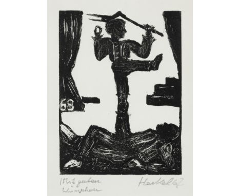 Heckel, ErichDöbeln, 1883 - Hemmenhofen, 1970Blattgröße: 23,6 x 17 cm, R."Akrobaten (37. Jahresblatt I)", 1962. Holzschnitt a