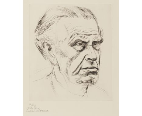 Dix, OttoGera, 1891 - Singen, 1969Blattgröße: 50 x 35 cm, o. R.Selbstbildnis. um 1968. Radierung auf Bütten. IN Bleistift unt