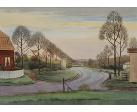 Arnold, ChristianFürth/Bayern, 1889 - Bremen, 196040 x 54,5 cm, o. R.Dorfstraße mit Bäumen. Aquarell auf Papier.Sammlung, Nor