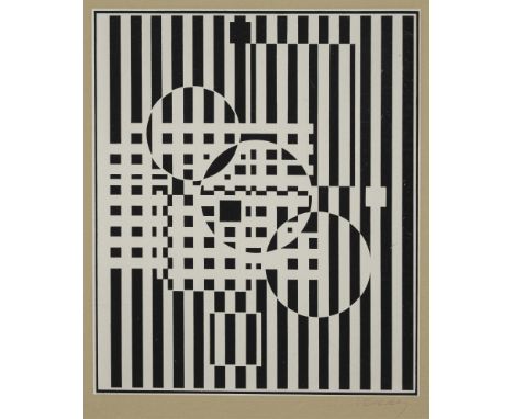 Vasarely, VictorPécs/Ungarn, 1908 - Paris, 1997Blattgröße: 66 x 50,5 cm, o. R.Ohne Titel. Serigraphie auf farbigem Karton. In