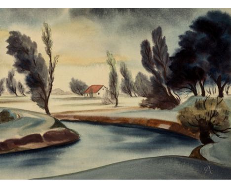 Arnold, ChristianFürth/Bayern, 1889 - Bremen, 196018 x 24 cm, o. R.Haus in Landschaft. Aquarell auf festem Papier. In Bleisti