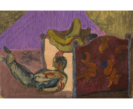 Möller, RudolfSchmiedefeld, 1881 - 196725 x 37 cm, o. R.Ohne Titel Öl und Farbkreide auf Papier, auf Karton aufgelegt. In Öl 