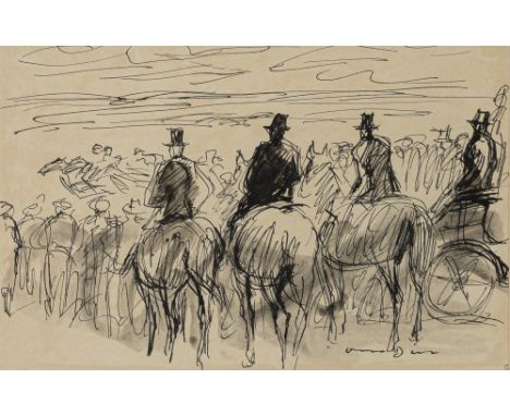 Dill, OttoNeustadt, 1884 - Bad Dürkheim, 195719 x 29 cm, R.Beim Pferderennen. Tuschfeder auf Papier. In Tusche unten rechts s