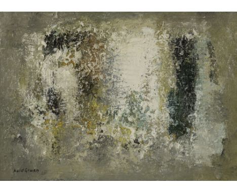 Green, KuloSkara, 1913 - Paris, 197229,5 x 40,5 cm, R.Komposition in Grün. Öl auf Hartfaserplatte. In Öl unten links signiert