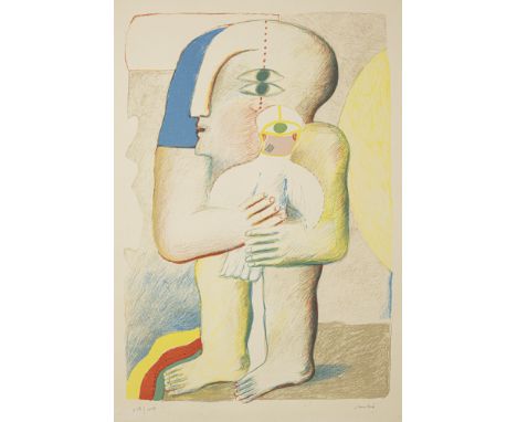 Antes, HorstHeppenheim, 1936Blattgröße: 85 x 60 cm, R."Große Figur mit Vogel", 1965. Farblithografie auf Bütten. In Bleistift