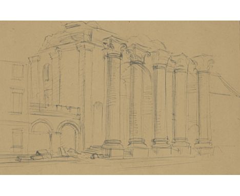 Hubbuch, KarlKarlsruhe, 1891 - 197925 x 39 cm, R.Architekturskizze. Tinte auf Papier. Nachlassstempel.Privatsammlung, Baden-W