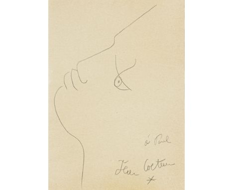Cocteau, JeanMaisons-Laffitte, 1889 - Milly-la-Forêt, 196319 x 14 cm, R.Kopf im Profil. Bleistift auf Papier. In Bleistift un