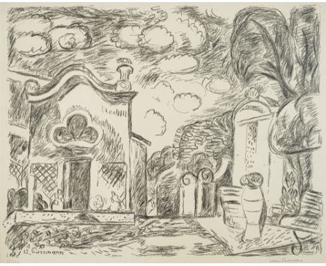 Purrmann, HansSpeyer, 1880 - Basel, 196647 x 57 cm, R."Kapelle und Brunnen in Levanto", 1965. Lithografie auf Umdruckpapier. 