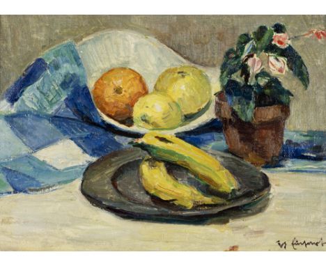 Einhart, KarlKonstanz, 1884 - 196733 x 43 cm, R."Stillleben mit Bananen". Öl auf Leinwand, auf Hartfaserplatte aufgelegt. In 
