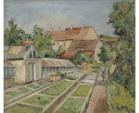 Adam, OttoKonstanz, 1901 - 197370 x 80 cm, R.Gärtnerei, 1932. Öl auf Leinwand. In Öl unten rechts monogrammiert sowie rücksei
