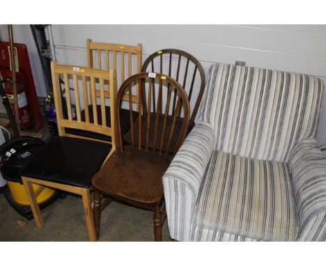 Two elm seated stick-back chairs