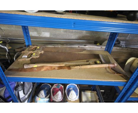 A quantity of vintage tools including saws etc
