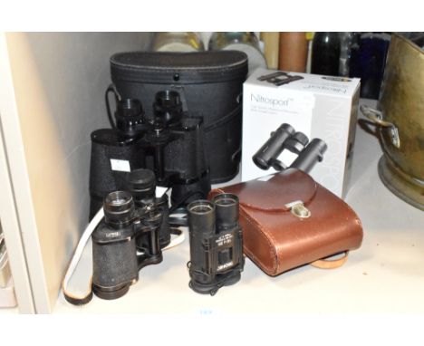 A pair of Nitrosport binoculars, sold together with Tronic binoculars, a leather Carl Zeiss case ect, (6)