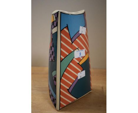 An unusual Rosenthal Studio-Line porcelain vase, of tapering and shaped triangular form with colourful abstract design, print