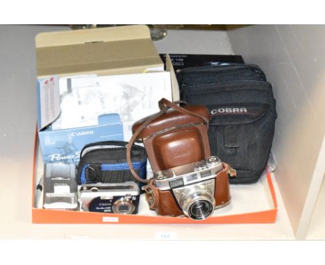 A vintage Kodak Retinette camera, sold together with a Canon Powershot A430 camera, a Canon PowerShot S50 and a Lumix, (5)