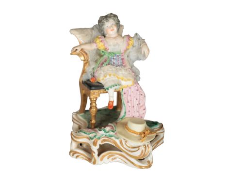 A 19TH CENTURY BLOOR DERBY PORCELAIN FIGURE OF A CHILD IN AN ARMCHAIR c. 1835-40, modelled by John Whitaker after the portrai