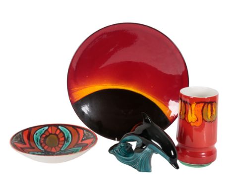 A POOLE POTTERY 'ECLIPSE' LIMITED EDITION CHARGER&nbsp;No. 1568, 6cm high x 41cm diameter, with box, and three other pieces o