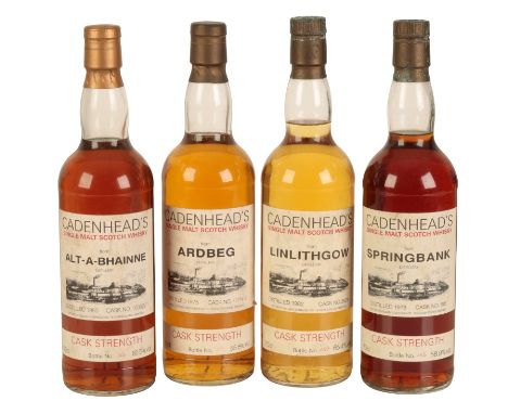 CADENHEAD'S CASK STRENGTH SINGLE MALT SCOTCH WHISKY four 70cl bottles, comprising: Ardbeg Distilled 1975 Cask no. 77/74-2 Bot