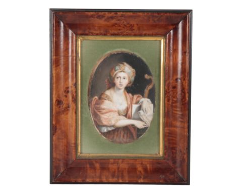 A PORTRAIT OF A YOUNG GIRL coloured print, the sitter seated holding a shepherd's crook and wearing a turban, 13cm high x 10c