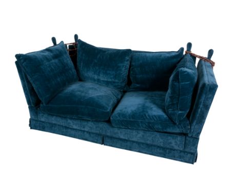 A KNOWLE SOFA with foliate pattern cut-velvet covers, on castors, 100cm high x 200cm wide x 95cm deep