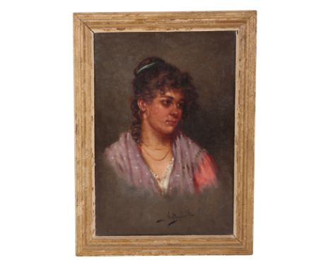 ACHILLE PETROCELLI (1861-1929) A head and shoulders portrait of a gypsy woman signed lower right, oil on canvas, 37cm x 25.5c