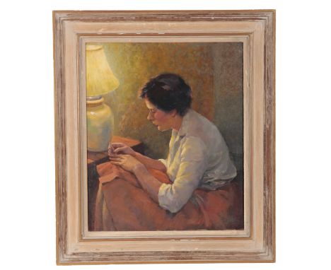 CHARLES WILLIAM FERLEY (1893-1982), 'THE MANICURE' a portrait of Helene Gilbert, oil on canvas, signed lower right, 59cm high