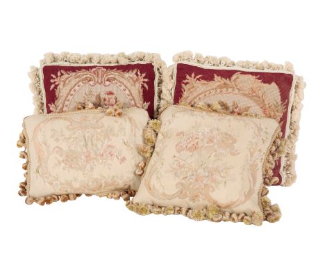 A PAIR OF FLORAL TAPESTRY CUSHIONS 20th Century in the Victorian style, with tasselled edges, 38cm square and two other simil
