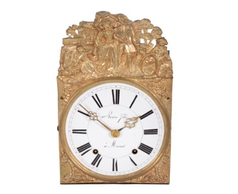 A FRENCH COMTOISE WALL CLOCK late 19th century, the 24cm dial inscribed "Roux Filie a' Murat", the weight driven movement str