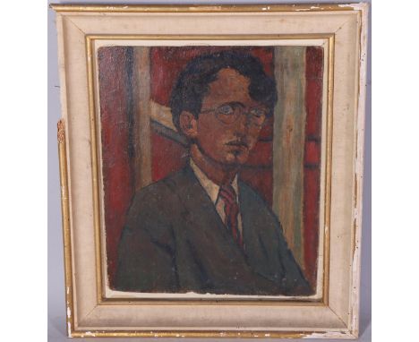 Portrait of a man, mid-20th century oil on board, unsigned, 48cm x 40cm, framedImage in good condition, frame damaged